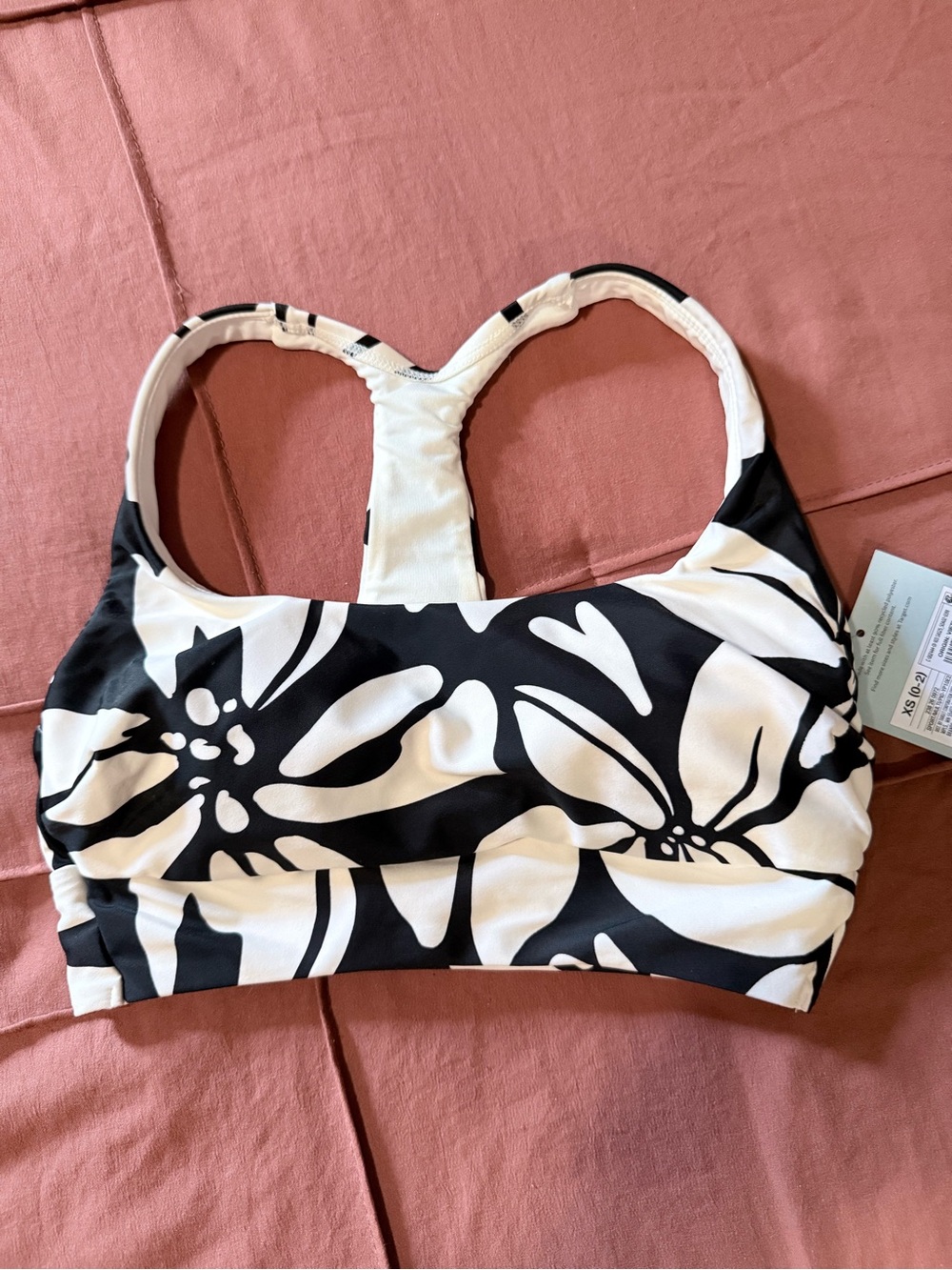 NWT Shade & Shore Size XS Black and White Floral Racerback Swim Top